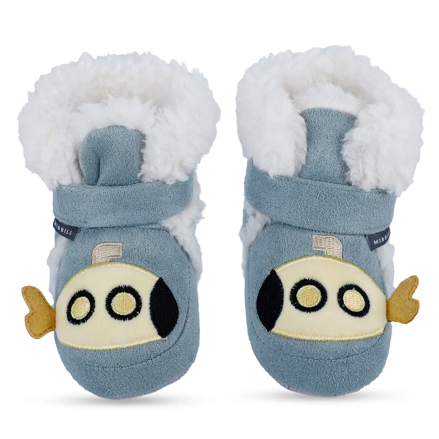 Baby Moo Submarine Velcro Warm Furry Booties - Blue