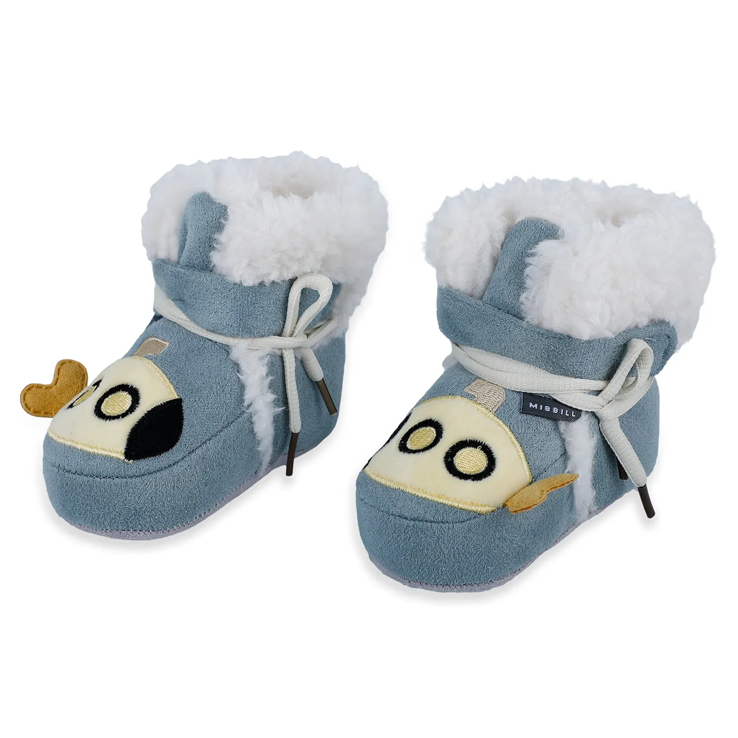 Baby Moo Submarine Velcro Warm Furry Booties - Blue