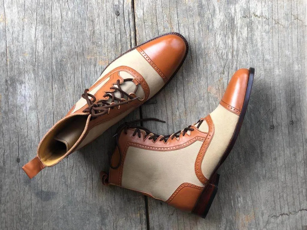 Bespoke Beige Brown Suede Leather High Ankle Lace Up Boots