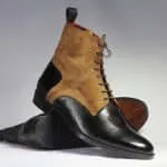 Bespoke Black Beige Leather Suede Ankle Lace Up Boots