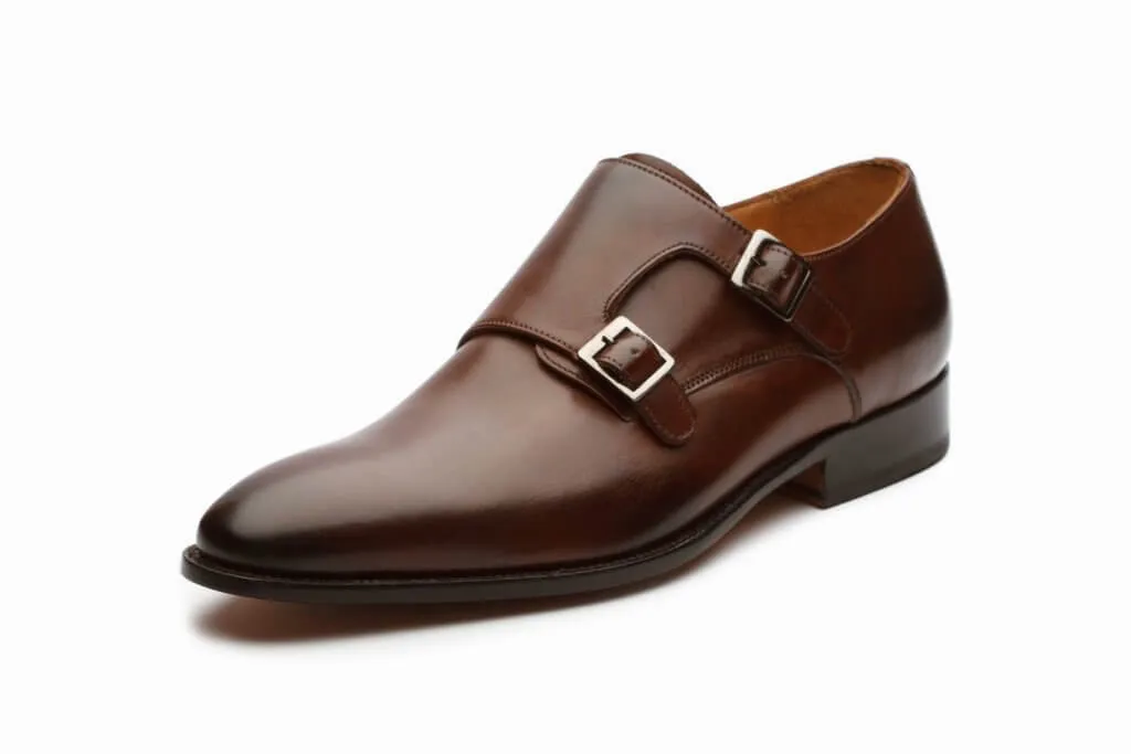 Bespoke Brown Leather Double Monk Strap Shoe for Men