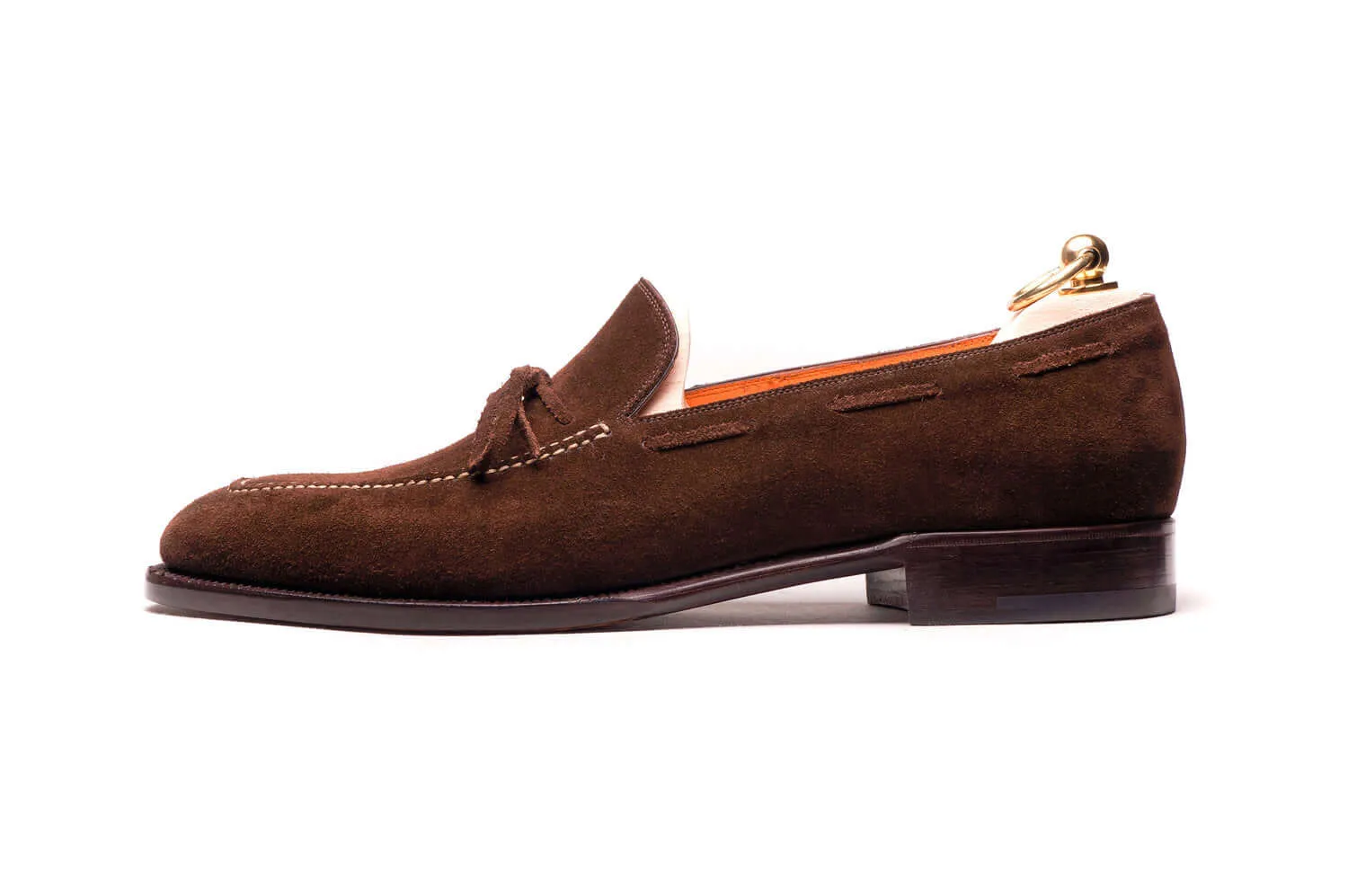 Bespoke Brown Suede Tussles Loafer Shoes for Men's