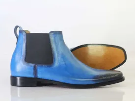 Bespoke Sky Blue&Black Chelsea Leather Boots