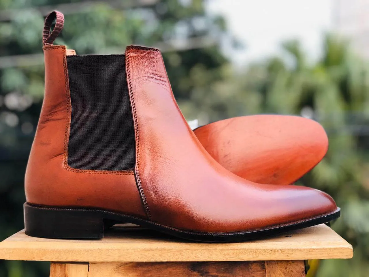 Bespoke Tan Chelsea Simple Leather Boots