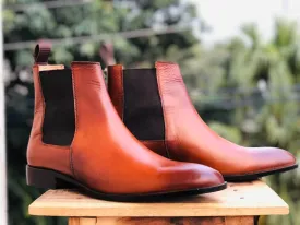 Bespoke Tan Chelsea Simple Leather Boots