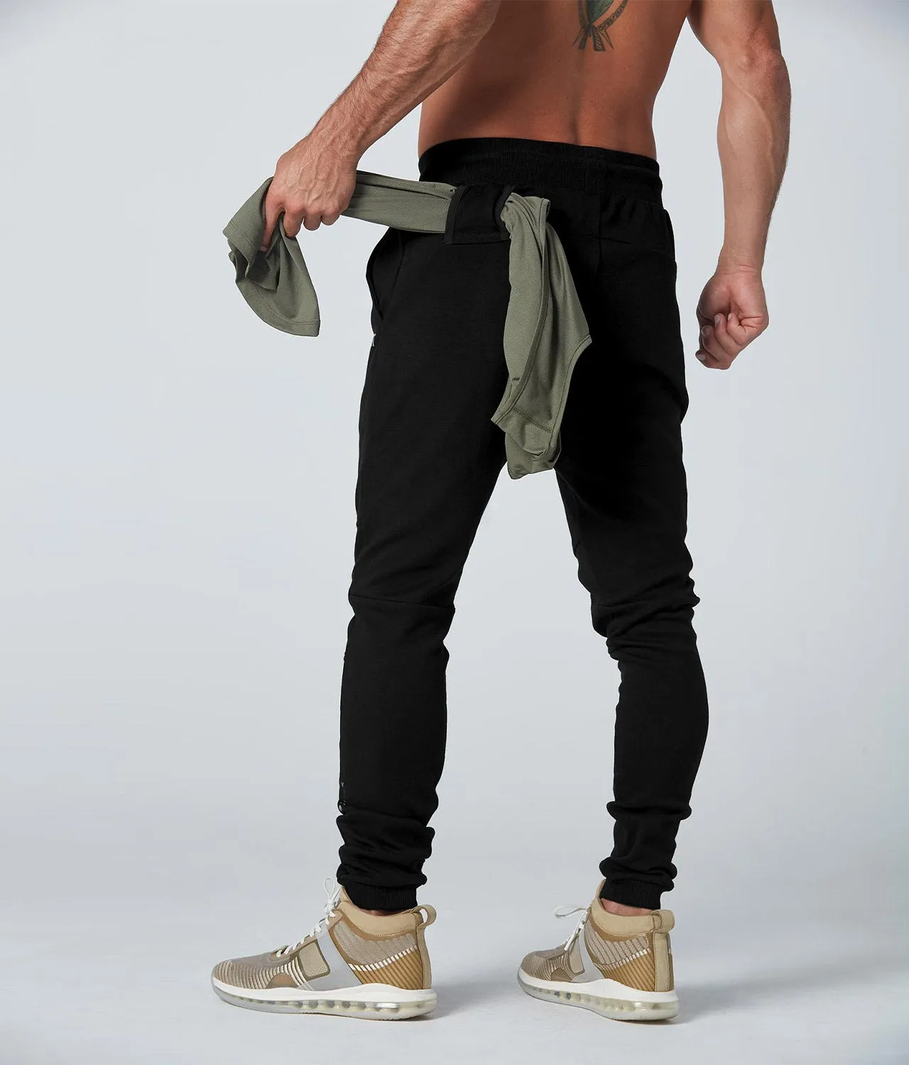 Born Tough Core Fit Zippered Black Athletic Jogger Pants for Men