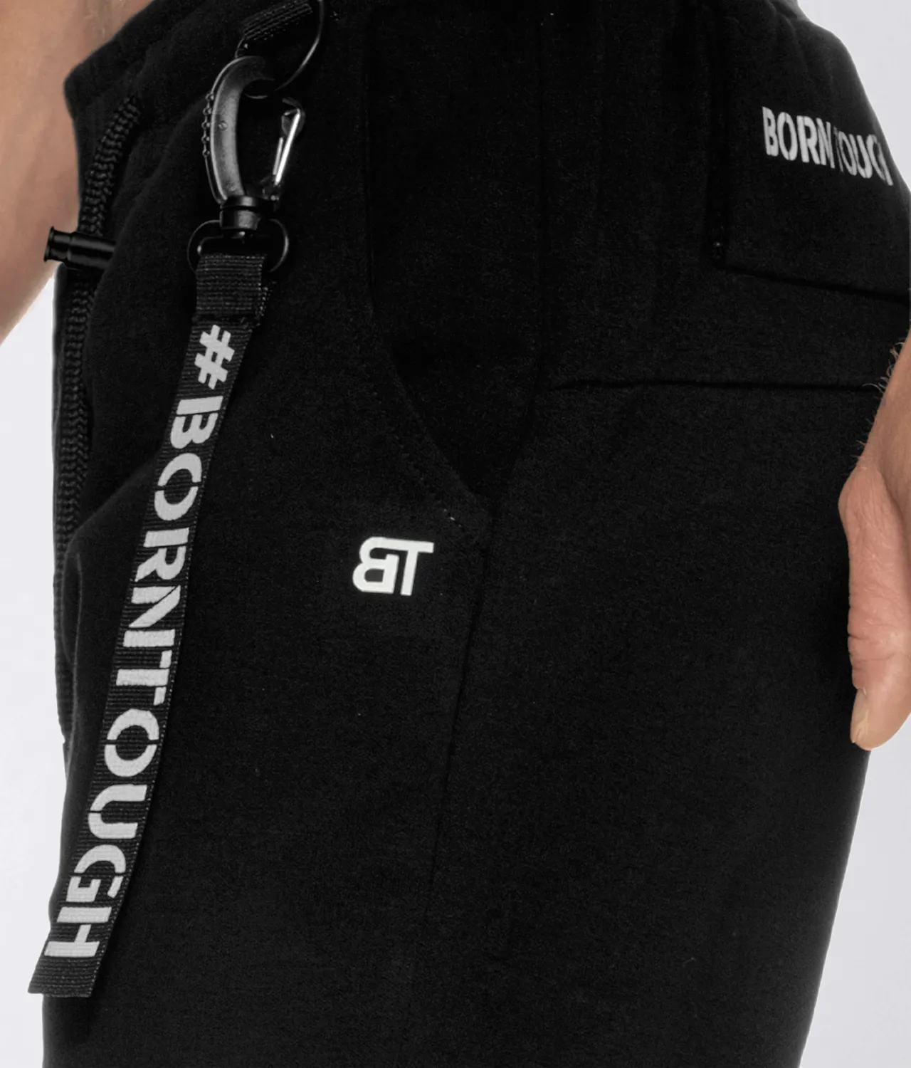 Born Tough Core Fit Zippered Black Athletic Jogger Pants for Men