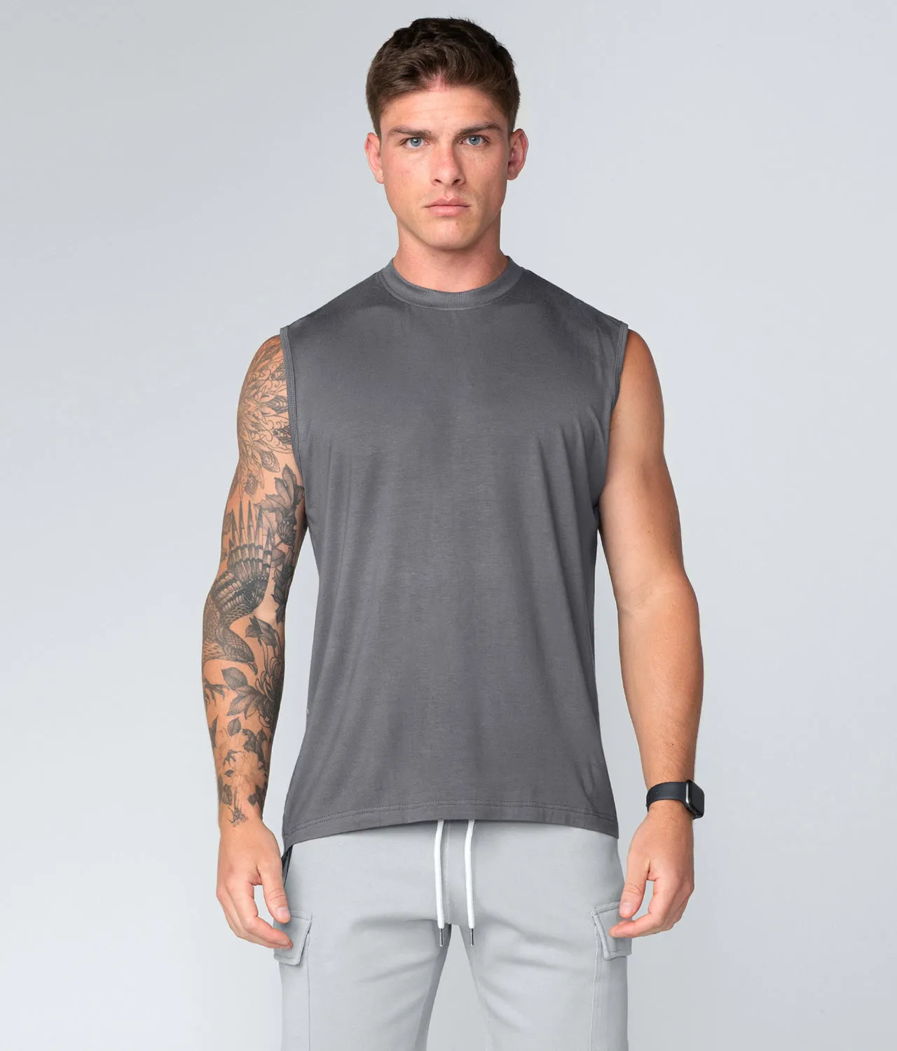 Born Tough Gray Sleeveless Athletic Shirt For Men