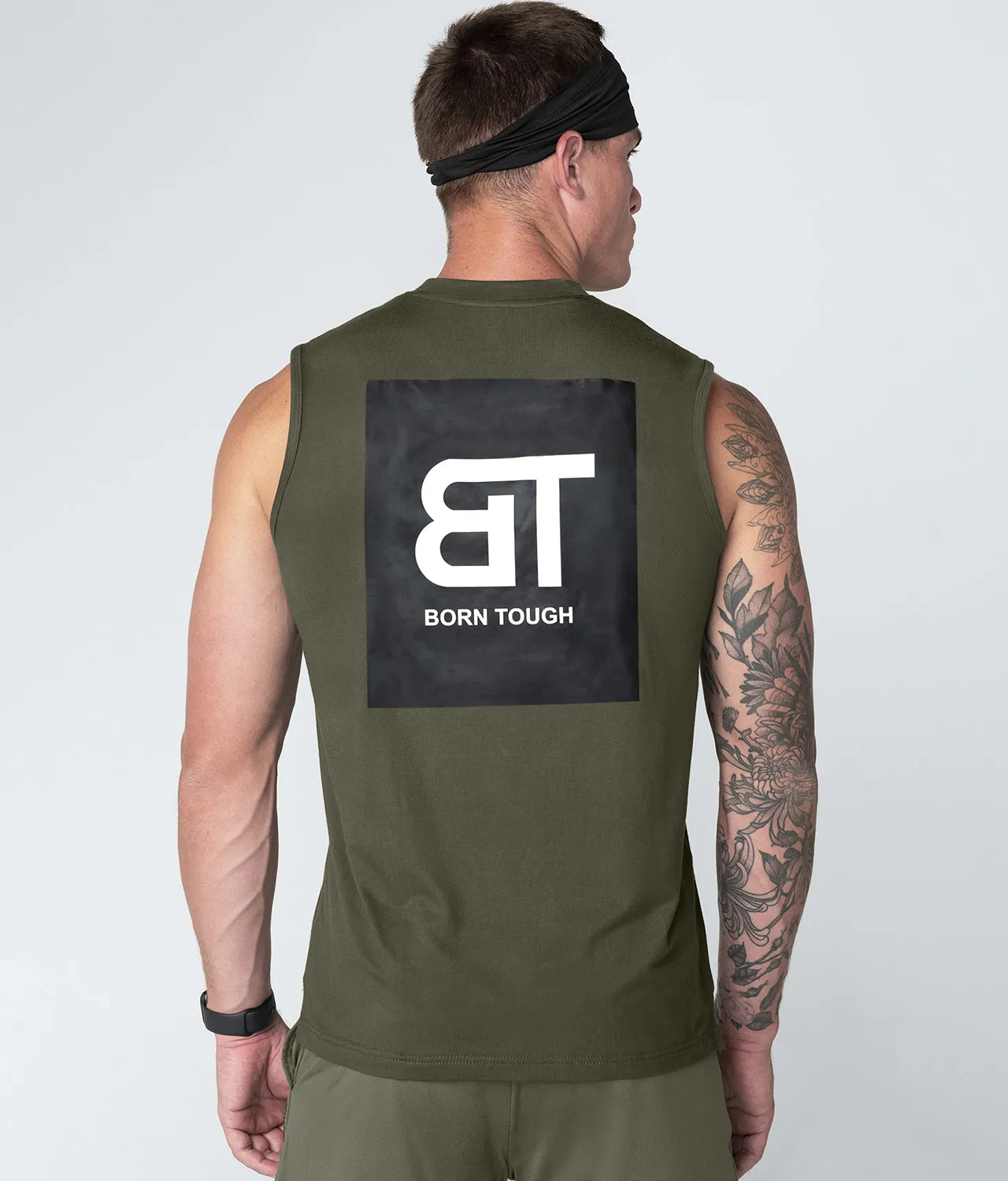 Born Tough Military Green Sleeveless Athletic Shirt For Men