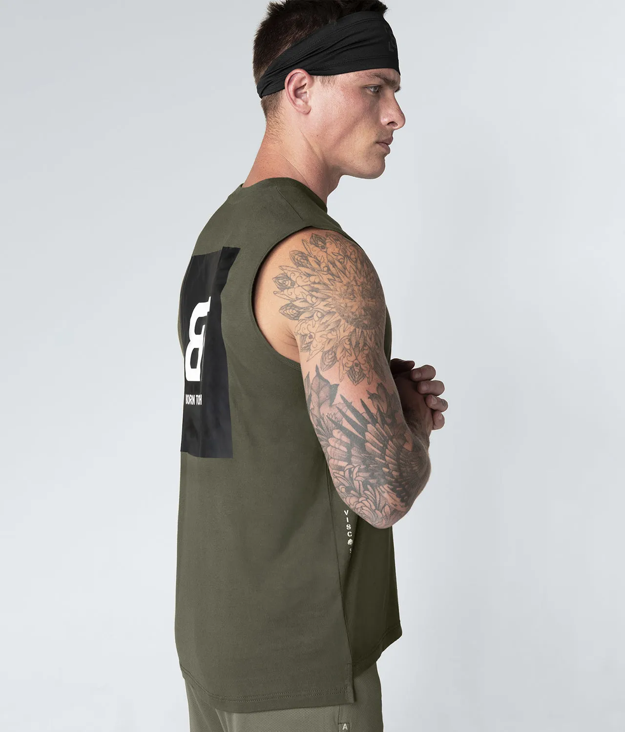 Born Tough Military Green Sleeveless Athletic Shirt For Men