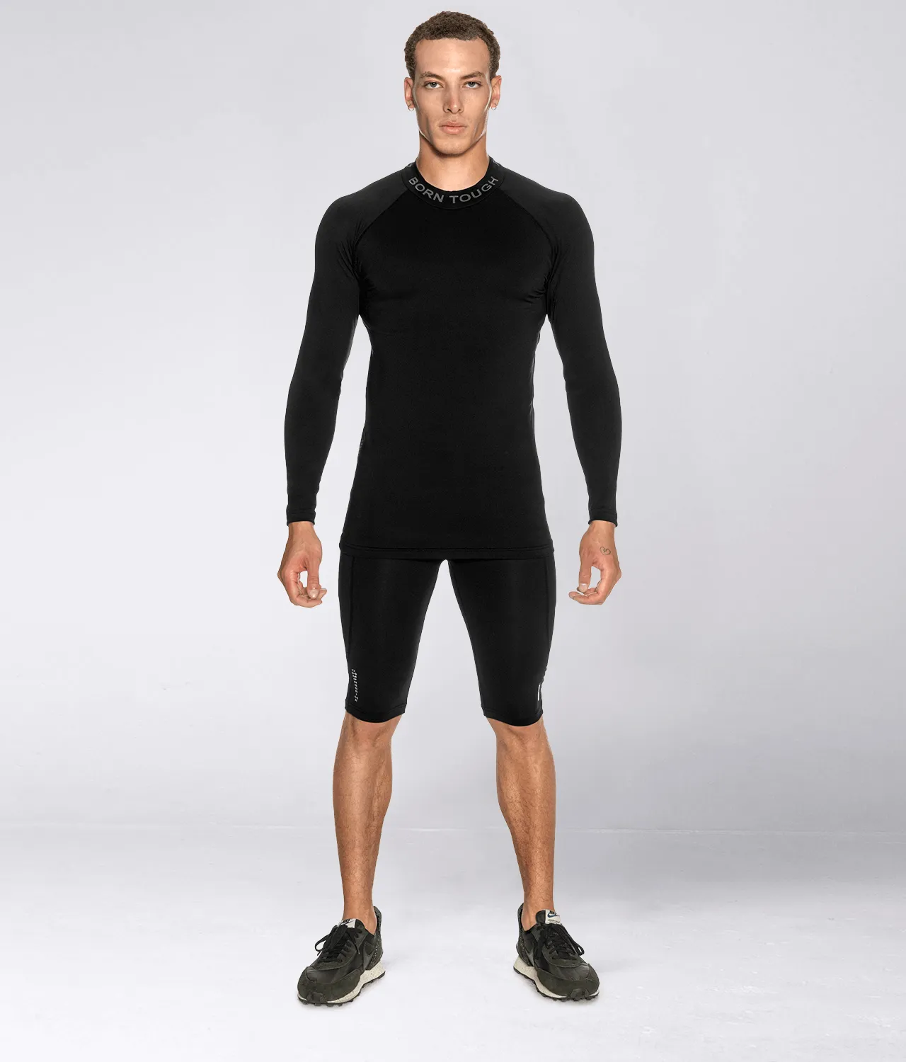 Born Tough Mock Neck Long Sleeve Compression Athletic Shirt For Men Black