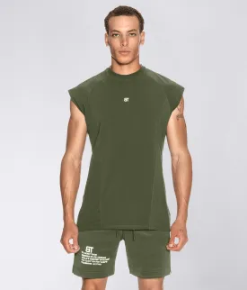 Born Tough Sleeveless Back Shoulder Drop Athletic T-Shirt For Men Military Green