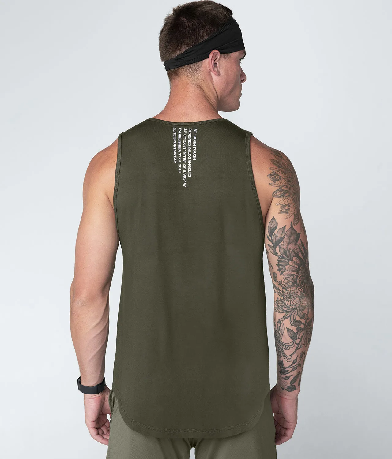 Born Tough Zippered Military Green Athletic Tank Top for Men