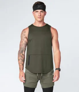 Born Tough Zippered Military Green Athletic Tank Top for Men