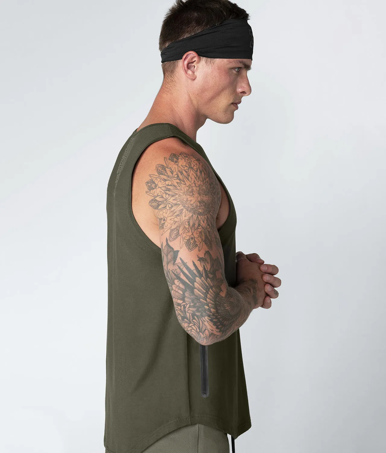 Born Tough Zippered Military Green Athletic Tank Top for Men