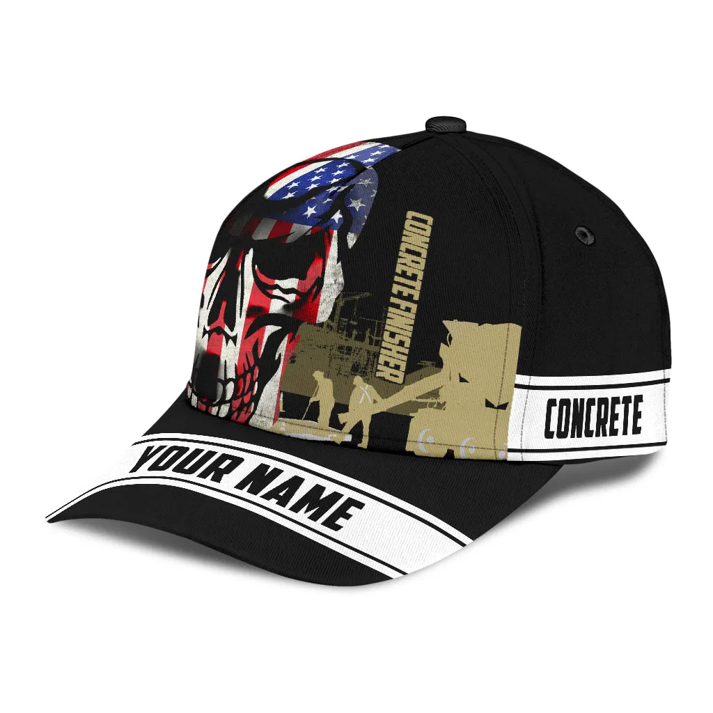 Concrete Finisher cap hat American Flag Pattern Skull Custom Name Cap Hat