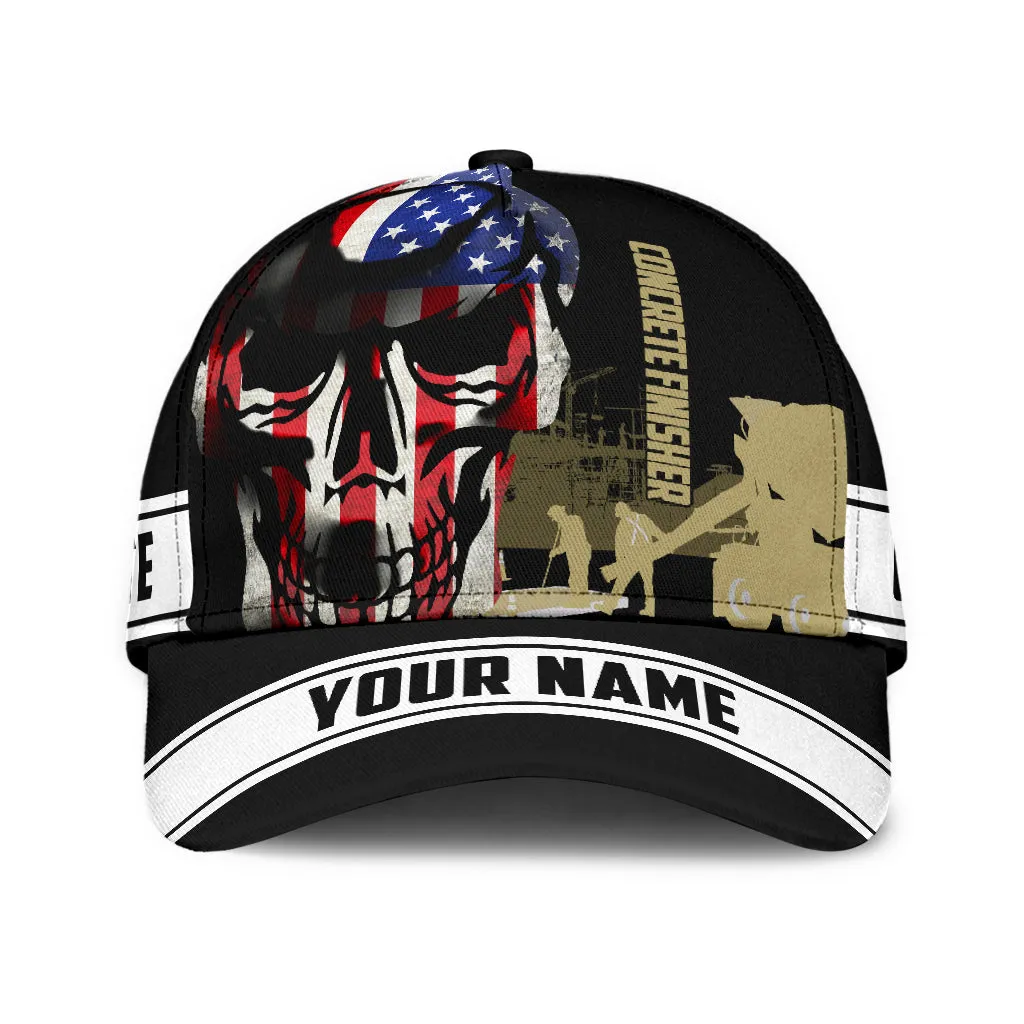 Concrete Finisher cap hat American Flag Pattern Skull Custom Name Cap Hat