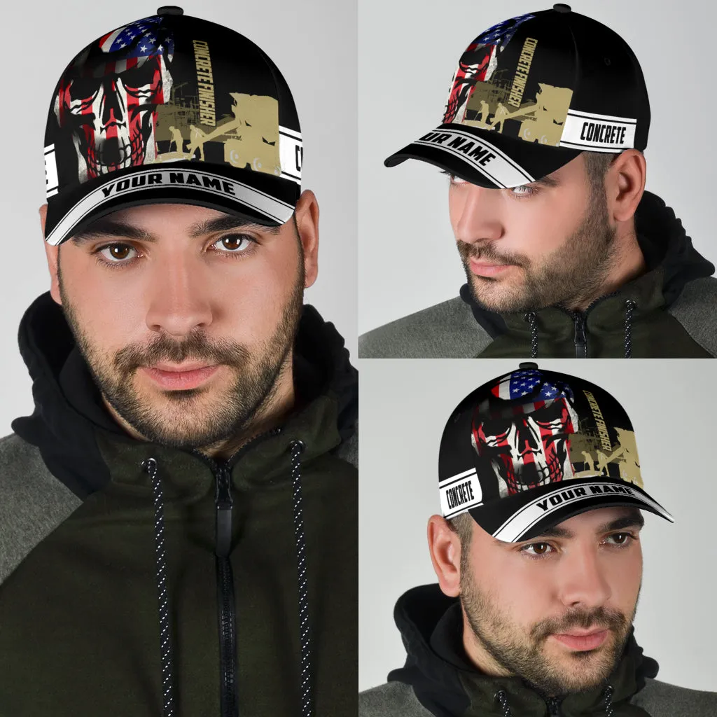 Concrete Finisher cap hat American Flag Pattern Skull Custom Name Cap Hat