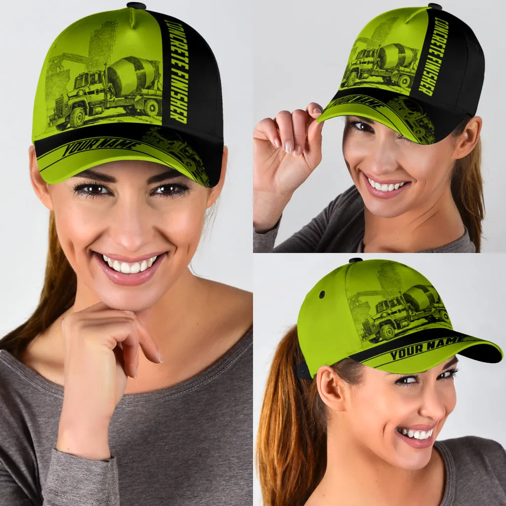 Custom Name Cap Hat Concrete Finisher Green Safety 3D Baseball Cap Hat For Man And Women, Gift To Concreter