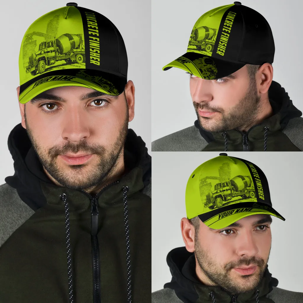 Custom Name Cap Hat Concrete Finisher Green Safety 3D Baseball Cap Hat For Man And Women, Gift To Concreter