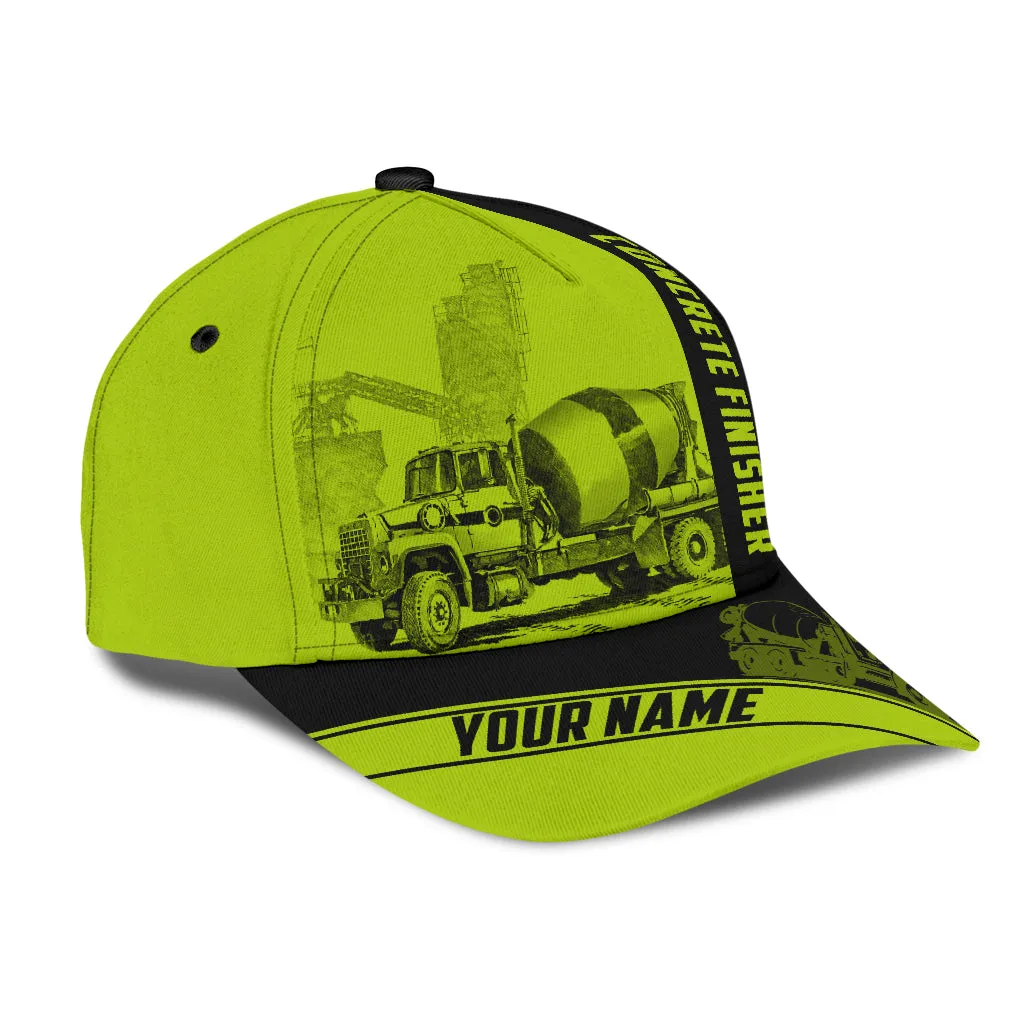 Custom Name Cap Hat Concrete Finisher Green Safety 3D Baseball Cap Hat For Man And Women, Gift To Concreter