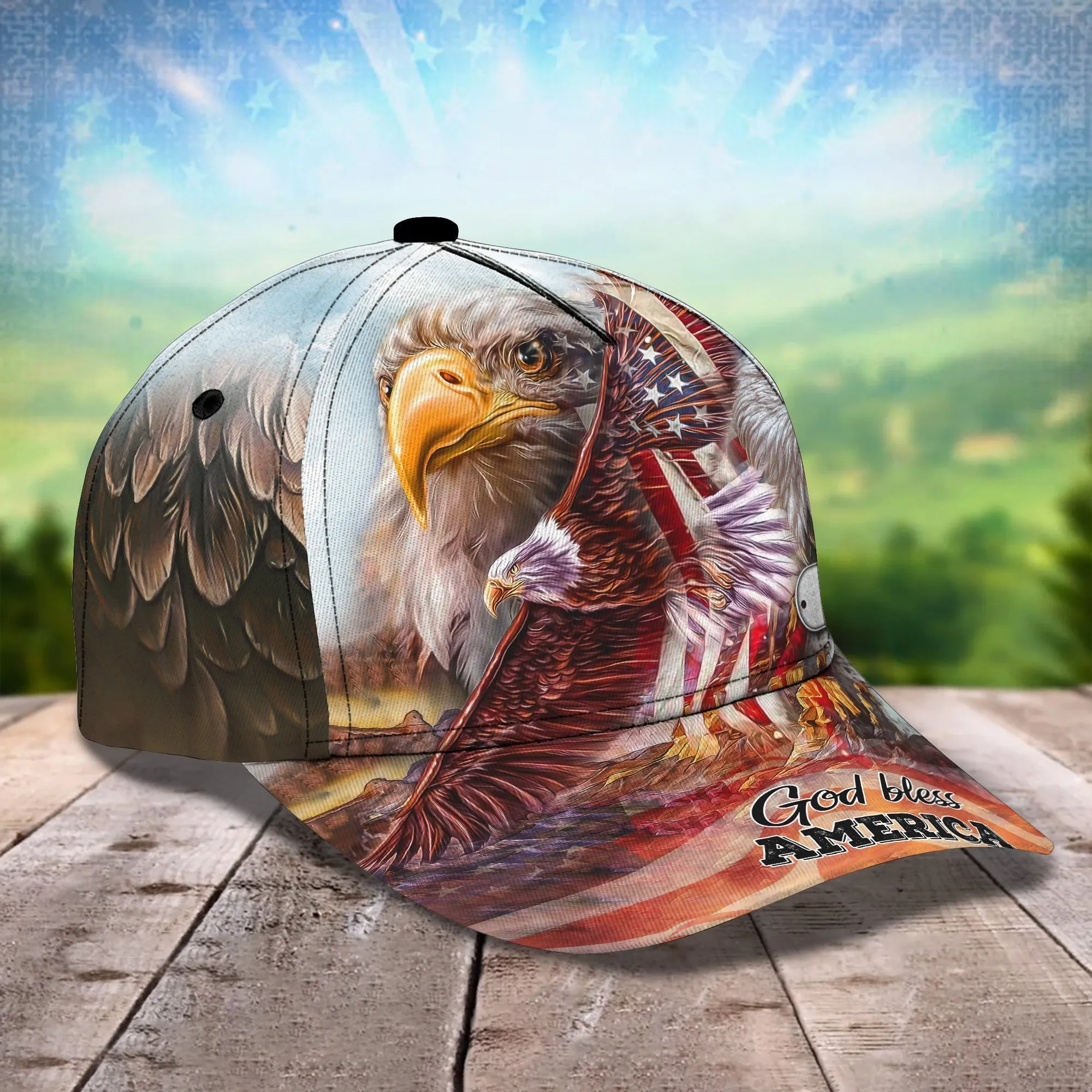 Customized America Eagle 3D Full Printed Baseball Cap Hat, God Bless America Classic Cap Hat