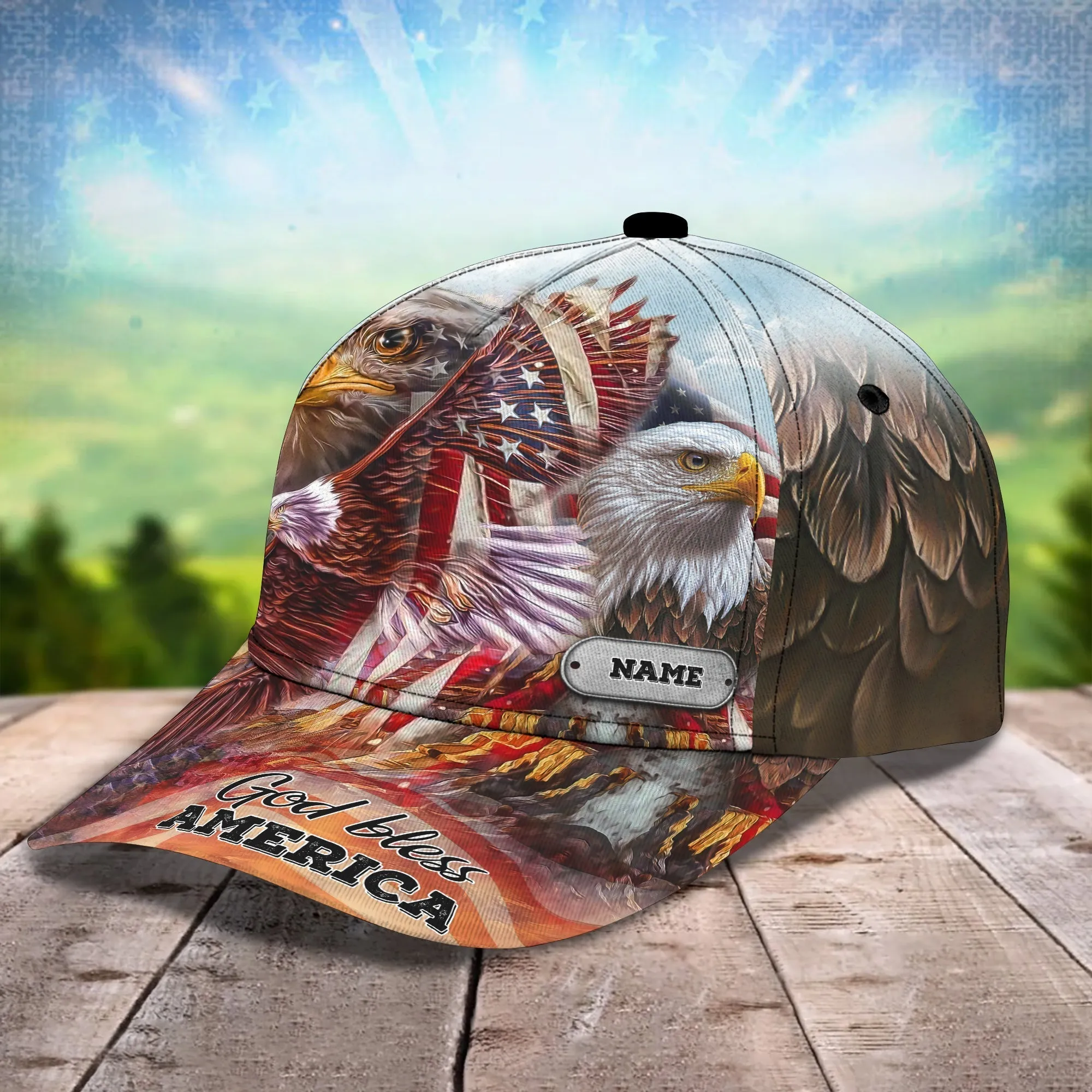 Customized America Eagle 3D Full Printed Baseball Cap Hat, God Bless America Classic Cap Hat