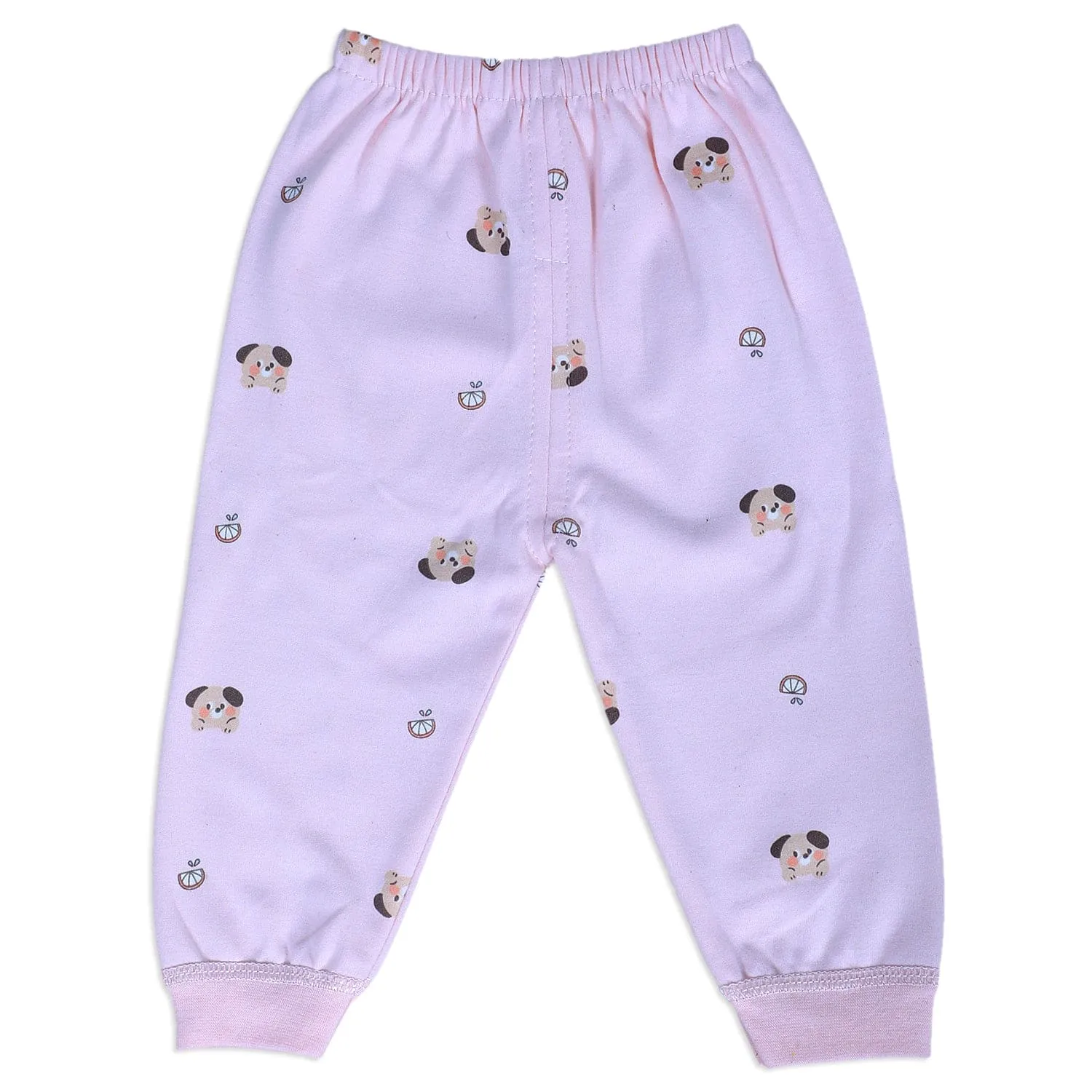 Cute Puppy Full Sleeves 2 Piece Buttoned Pyjama Set Night Suit - Pink