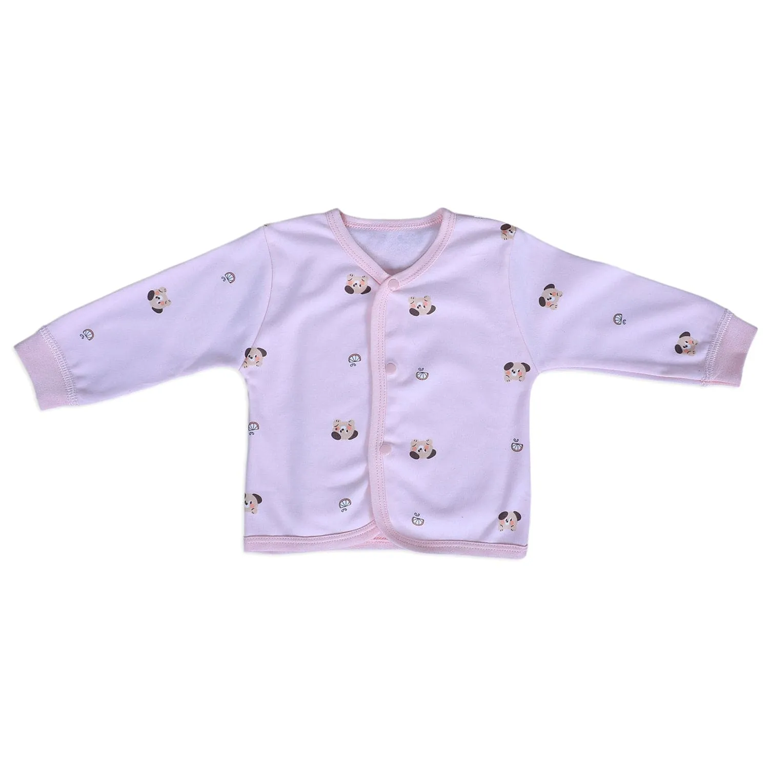 Cute Puppy Full Sleeves 2 Piece Buttoned Pyjama Set Night Suit - Pink