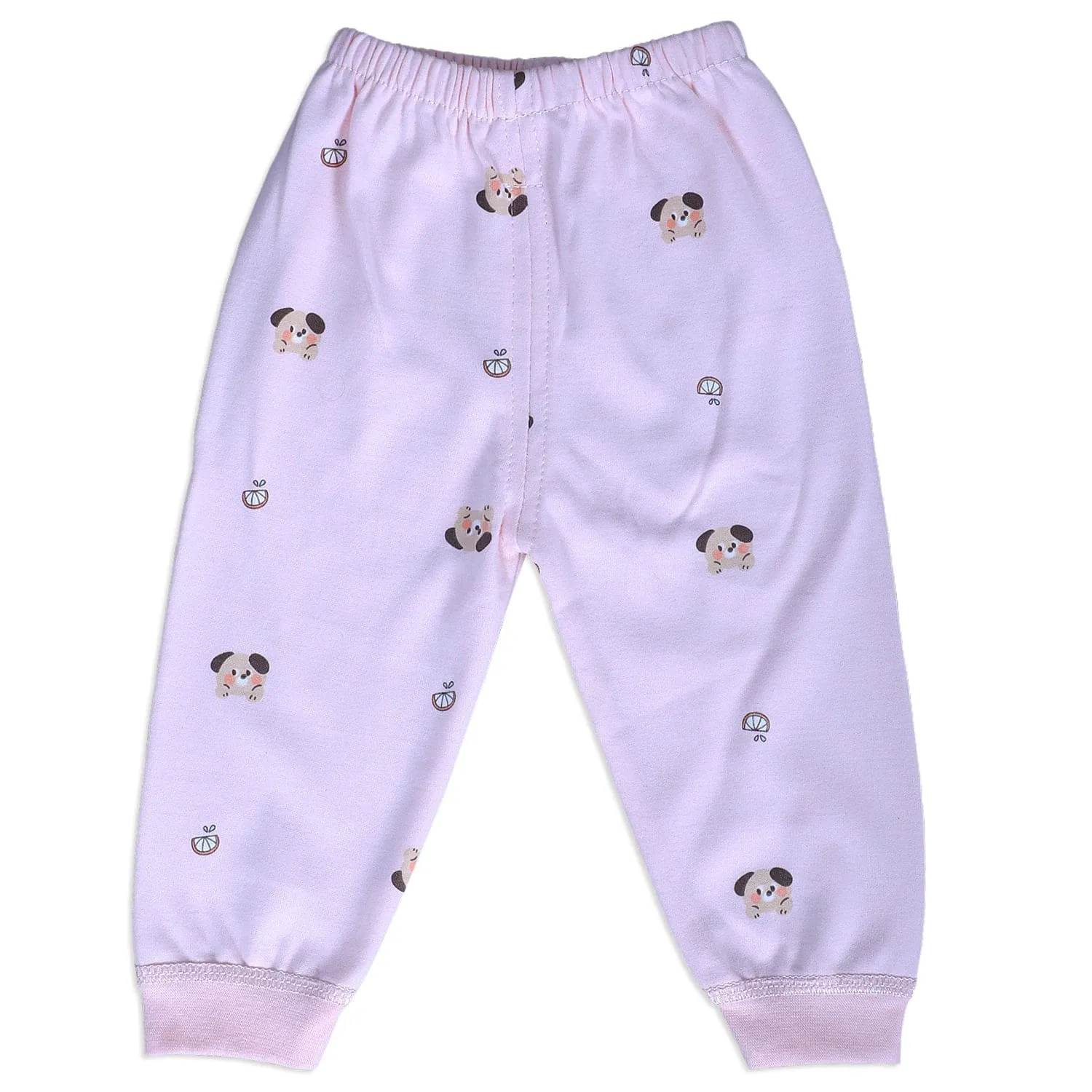 Cute Puppy Full Sleeves 2 Piece Buttoned Pyjama Set Night Suit - Pink