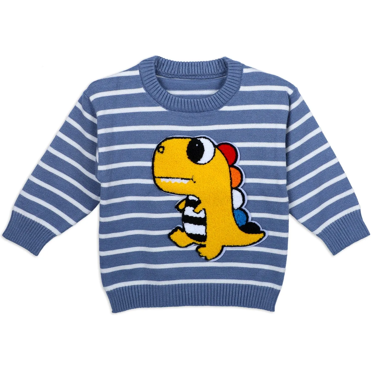 Dashing Dino Striped Premium Full Sleeves Knitted Sweater - Blue