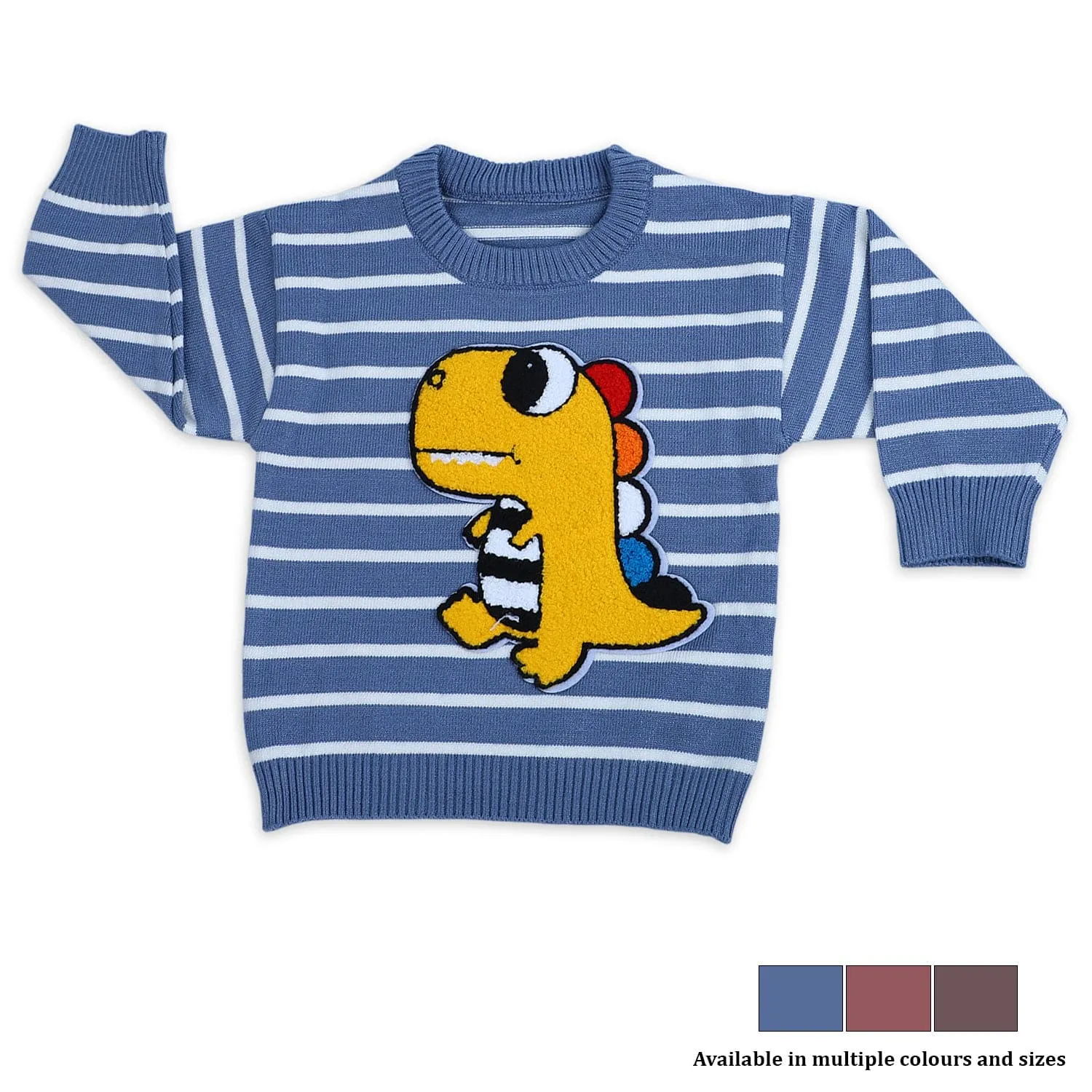 Dashing Dino Striped Premium Full Sleeves Knitted Sweater - Blue