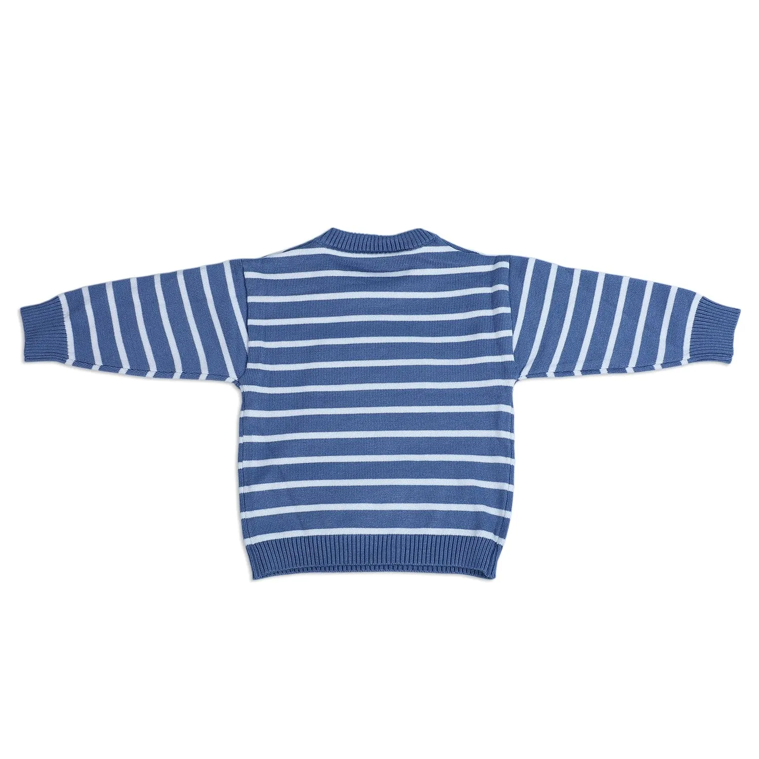 Dashing Dino Striped Premium Full Sleeves Knitted Sweater - Blue