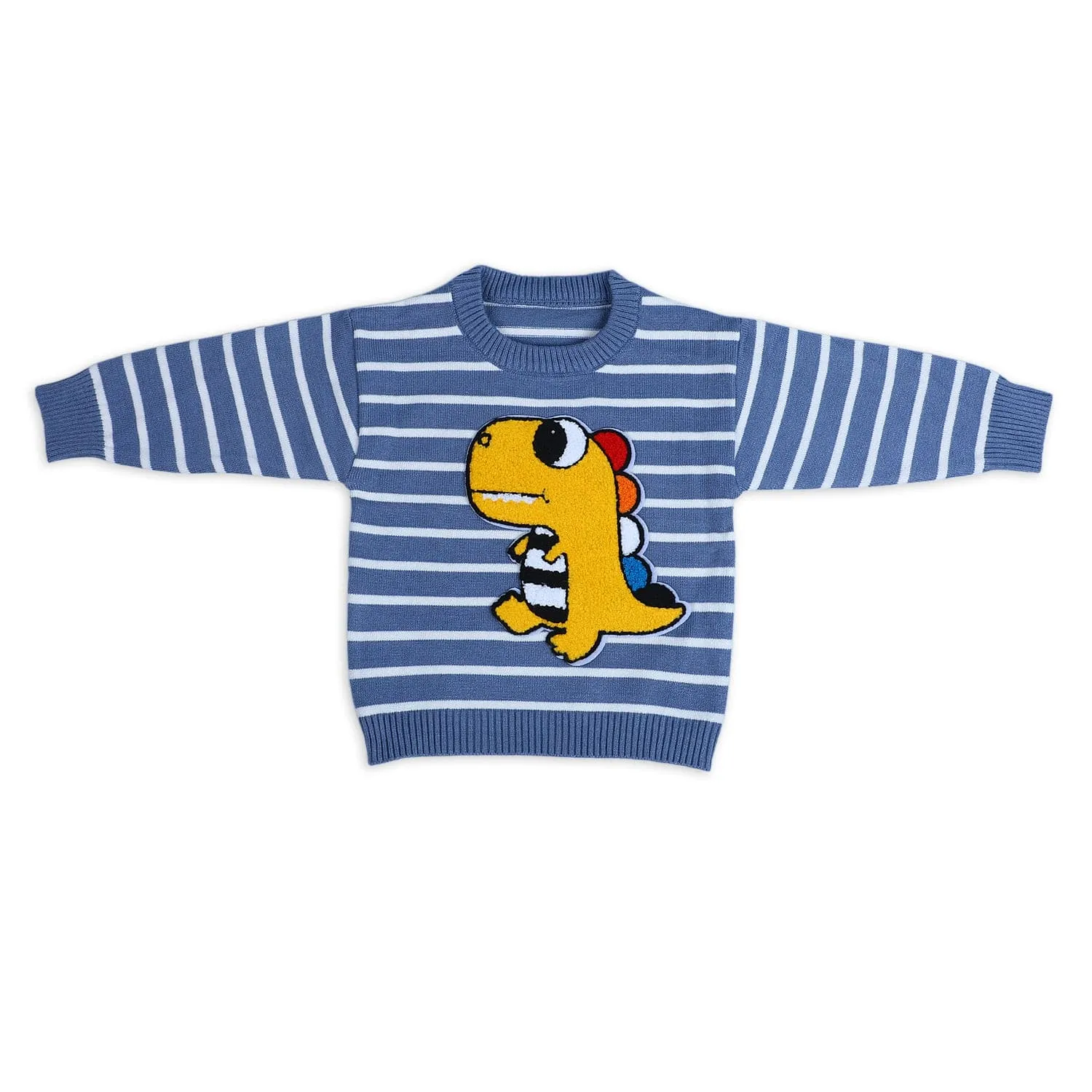 Dashing Dino Striped Premium Full Sleeves Knitted Sweater - Blue