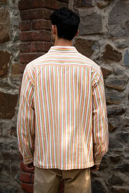 Dhaari Multi Color Striped Handwoven Full Sleeve Pure Cotton Shirt