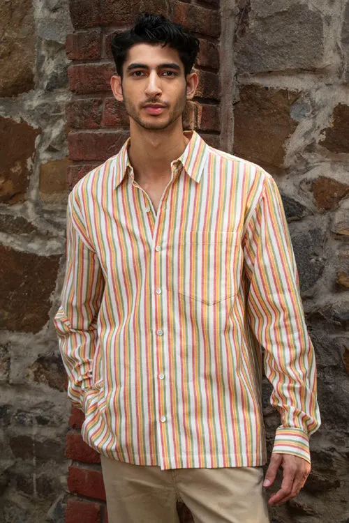 Dhaari Multi Color Striped Handwoven Full Sleeve Pure Cotton Shirt