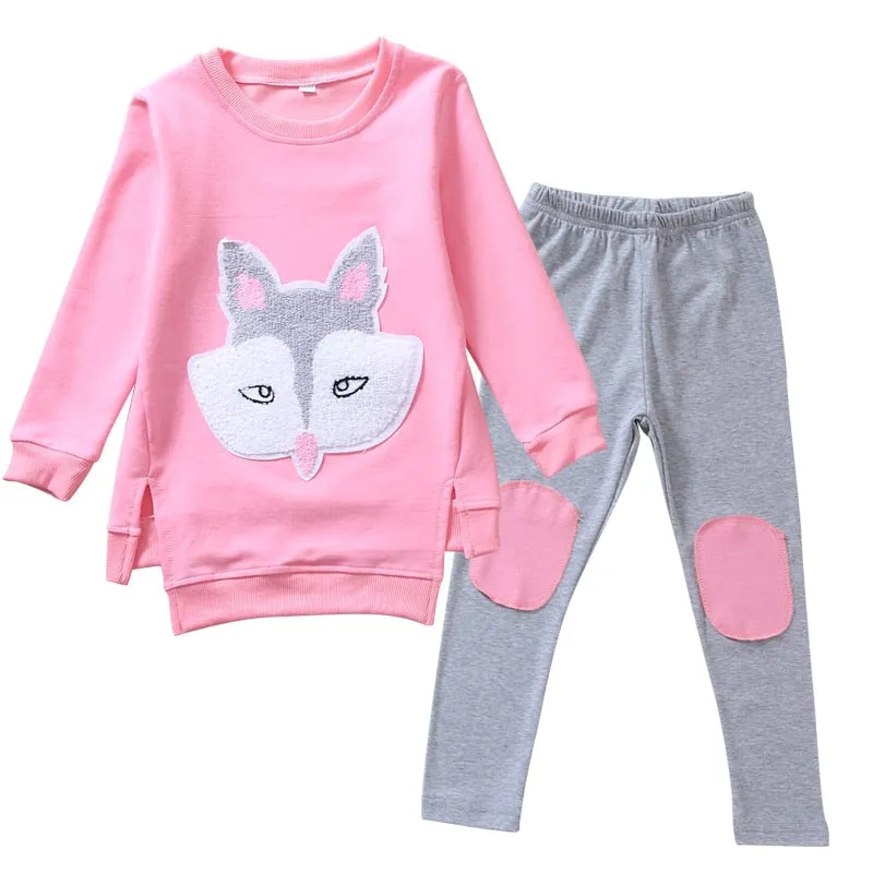 Fox Cartoon Long Sleeve Sweatshirt Suit For Kids