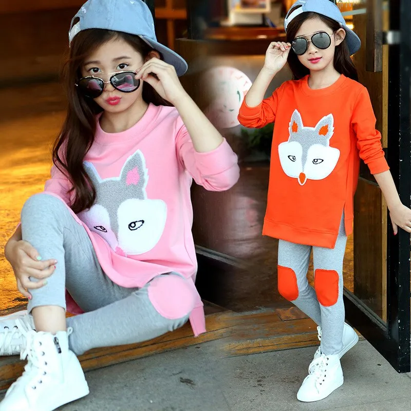 Fox Cartoon Long Sleeve Sweatshirt Suit For Kids