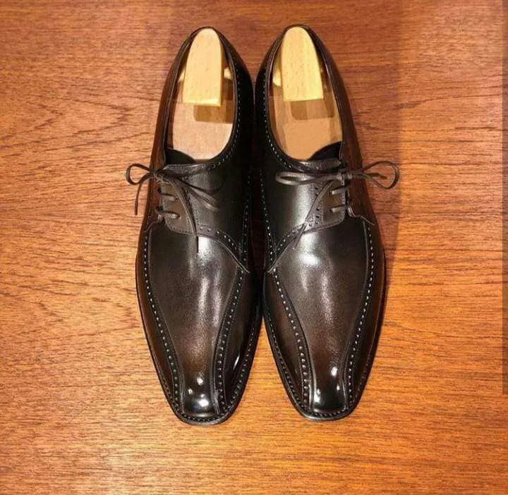 Handmade Men's Leather Lace Up Brown Derby Shoes