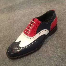 Handmade Men's Multi Color Leather Wing Tip Brogue Shoes