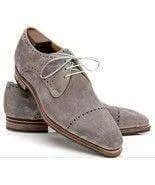 Handmade Men's Suede Gray Cap Toe Shoes