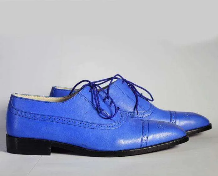 Men's Blue Cap Toe Lace Up Leather Shoe