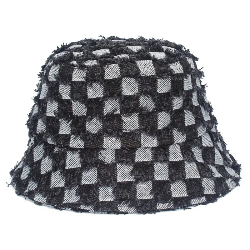 MOKATI Unisex Retro Fringed Denim Bucket Hat