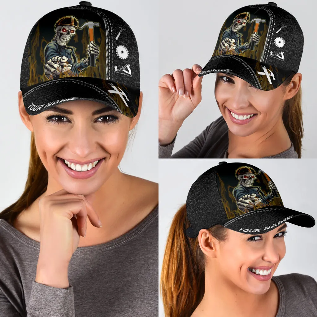 Personalized Name American Carpenter Classic Cap Skull, Baseball Skull Hat