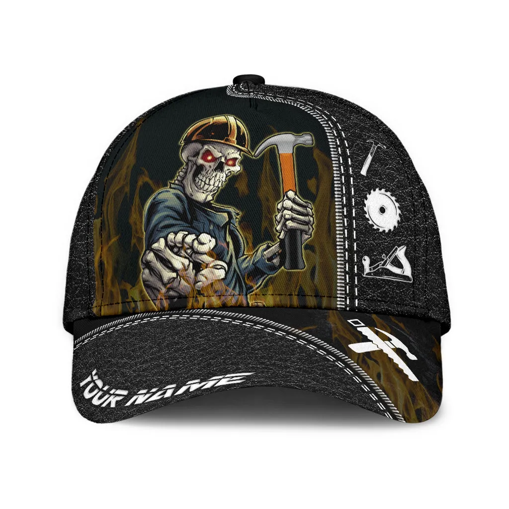 Personalized Name American Carpenter Classic Cap Skull, Baseball Skull Hat