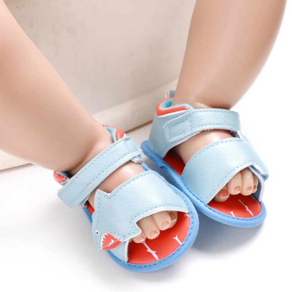 Shark Anti-Slip PU Leather Sole Sandals - Blue