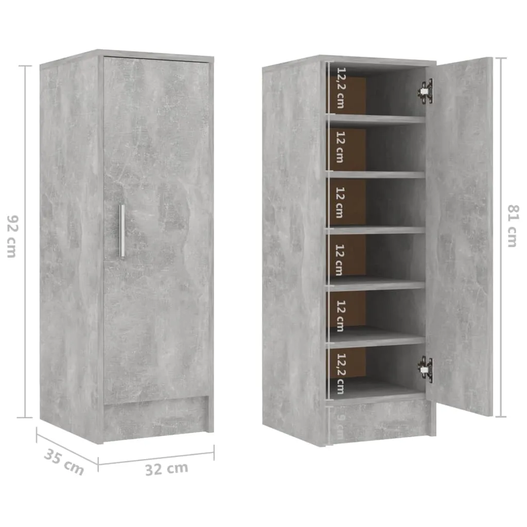 Shoe Cabinet Concrete Grey 32x35x92 cm Engineered Wood