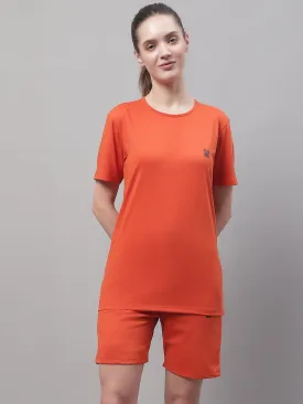 Vimal Jonney Rust Cotton Solid Co-ord Set Tracksuit For Women