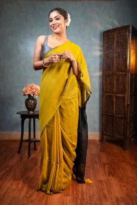 Women Black  And Yellow Handloom Cotton Saree