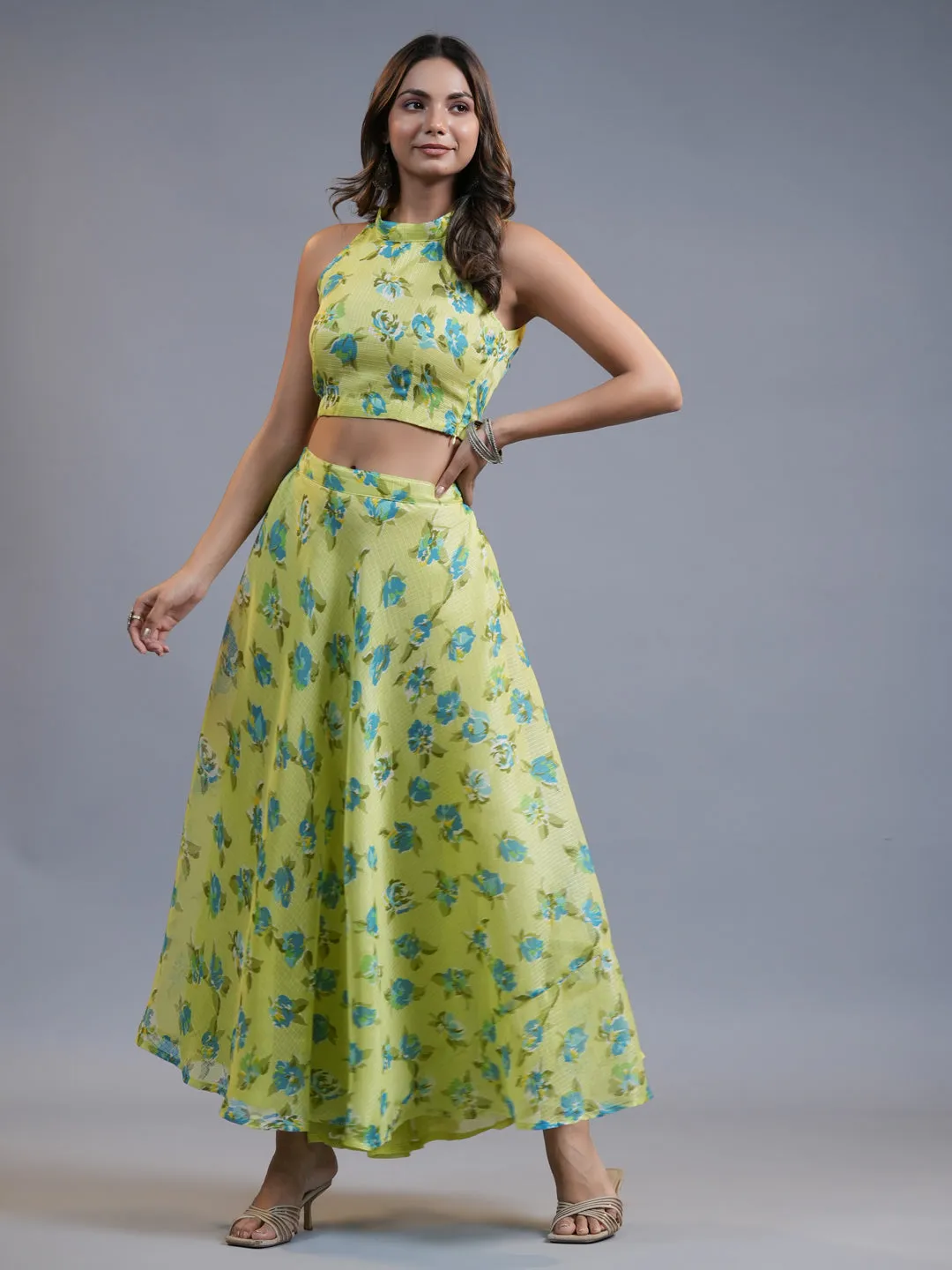 Women Green Kota Doriya Co-Ord Set